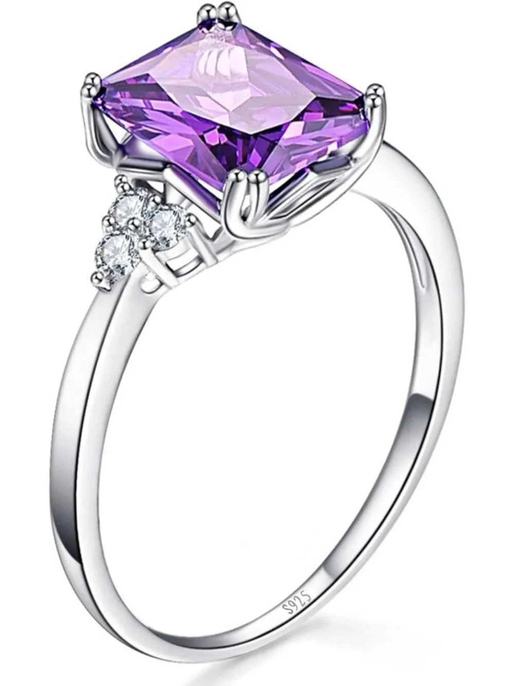 3.5CT Sterling Silver Engagement Ring, Radiant Cut CZ Wedding Band, Birthstone